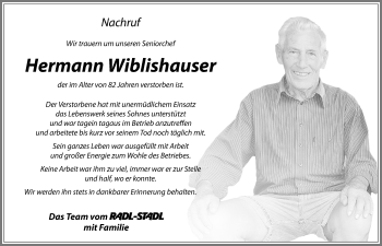 Traueranzeige von Hermann Wiblishauser von Memminger Zeitung