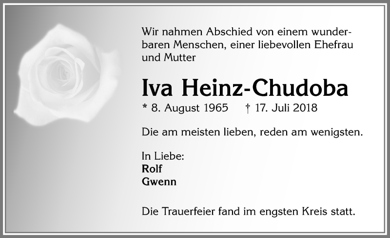  Traueranzeige für Iva Heinz-Chudoba vom 26.07.2018 aus Allgäuer Zeitung,Kempten
