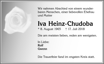 Traueranzeige von Iva Heinz-Chudoba von Allgäuer Zeitung,Kempten
