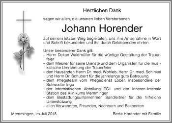 Traueranzeige von Johann Horender von Memminger Zeitung