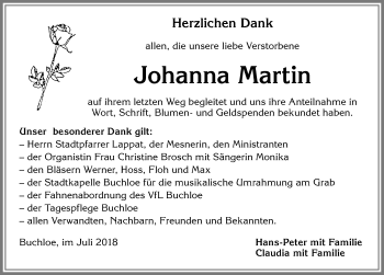 Traueranzeige von Johanna Martin von Allgäuer Zeitung