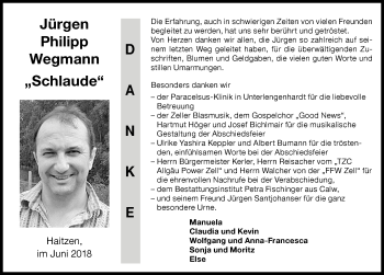 Traueranzeige von Jürgen Philipp Wegmann von Memminger Zeitung