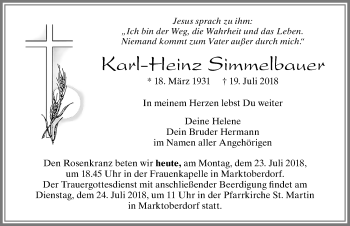 Traueranzeige von Karl-Heinz Simmelbauer von Allgäuer Zeitung, Marktoberdorf