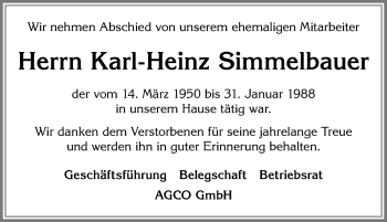 Traueranzeige von Karl-Heinz Simmelbauer von Allgäuer Zeitung, Marktoberdorf