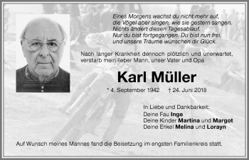 Traueranzeige von Karl Müller von Memminger Zeitung