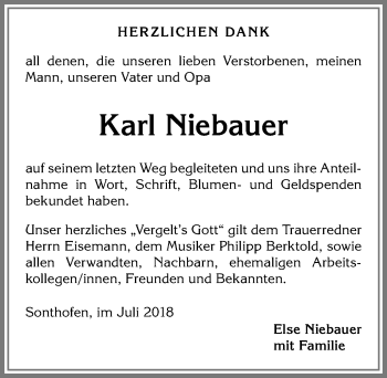Traueranzeige von Karl Niebauer von Allgäuer Anzeigeblatt