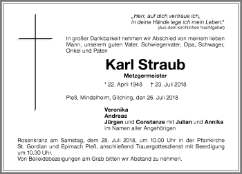 Traueranzeige von Karl Straub von Memminger Zeitung