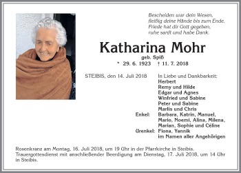 Traueranzeige von Katharina Mohr von Allgäuer Anzeigeblatt