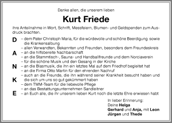 Traueranzeige von Kurt Friede von Memminger Zeitung