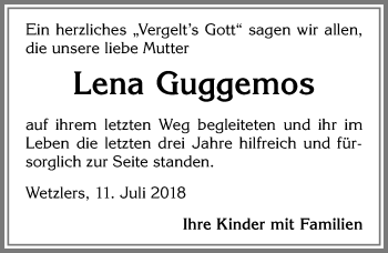 Traueranzeige von Lena Guggemos von Allgäuer Zeitung, Marktoberdorf