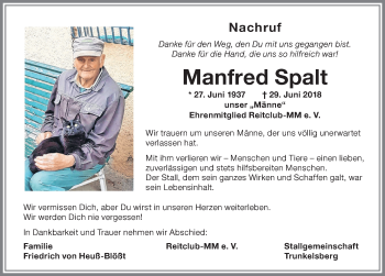 Traueranzeige von Manfred Spalt von Memminger Zeitung