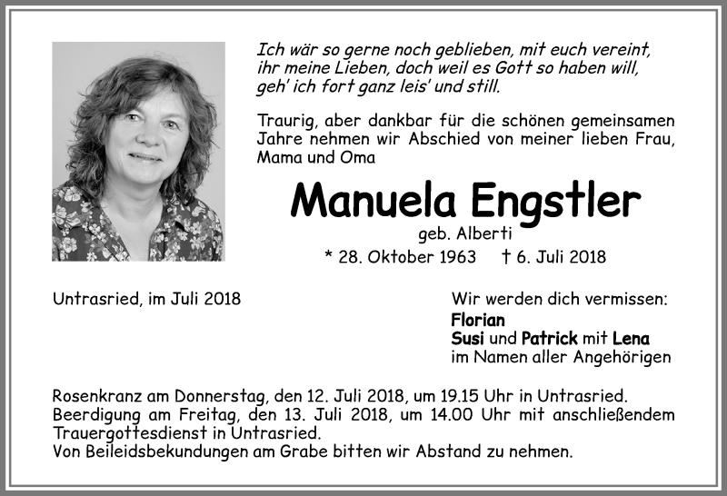  Traueranzeige für Manuela Engstler vom 10.07.2018 aus Allgäuer Zeitung