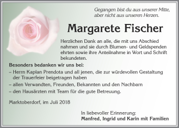 Traueranzeige von Margarete Fischer von Allgäuer Zeitung, Marktoberdorf