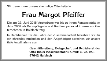 Traueranzeige von Margot Pfeiffer von Allgäuer Zeitung, Füssen