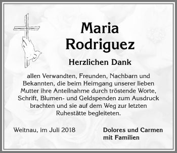 Traueranzeige von Maria Rodriguez von Allgäuer Zeitung,Kempten