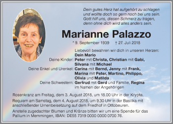 Traueranzeige von Marianne Palazzo von Memminger Zeitung