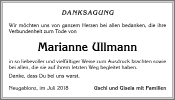 Traueranzeige von Marianne Ullmann von Allgäuer Zeitung, Kaufbeuren/Buchloe
