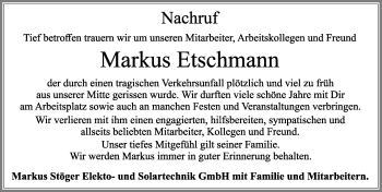 Traueranzeige von Markus Etschmann von Allgäuer Zeitung, Füssen