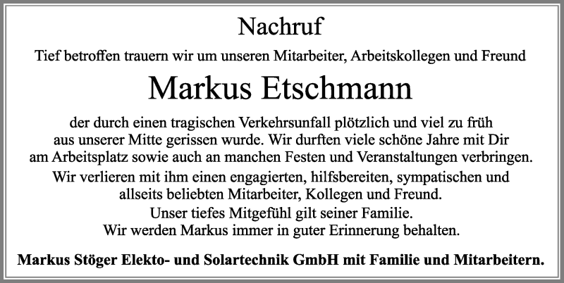  Traueranzeige für Markus Etschmann vom 26.07.2018 aus Allgäuer Zeitung, Füssen