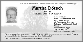 Traueranzeige von Martha Dötsch von Allgäuer Zeitung, Füssen
