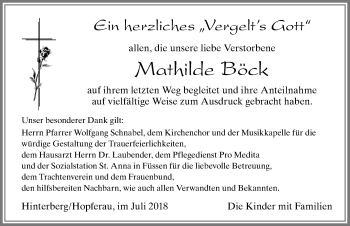 Traueranzeige von Mathilde Böck von Allgäuer Zeitung, Füssen