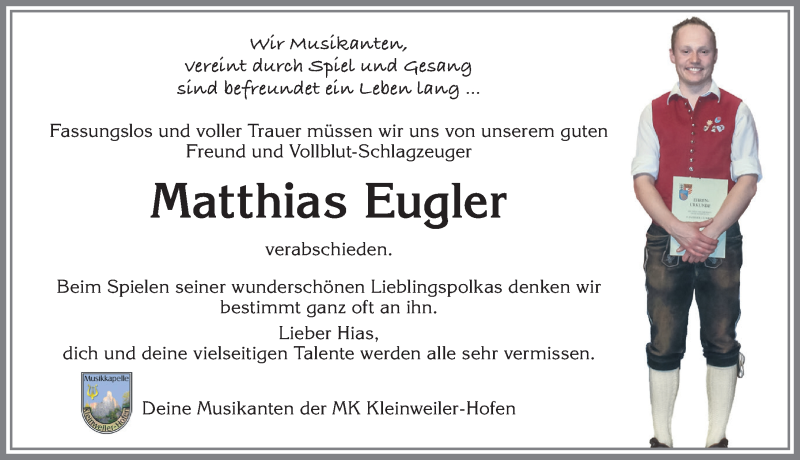  Traueranzeige für Matthias Eugler vom 13.07.2018 aus Allgäuer Zeitung,Kempten