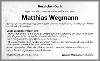 Traueranzeige von Matthias Wegmann von Memminger Zeitung
