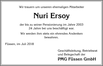 Traueranzeige von Nuri Ersoy von Allgäuer Zeitung, Füssen