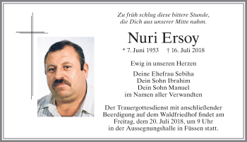 Traueranzeige von Nuri Ersoy von Allgäuer Zeitung, Füssen