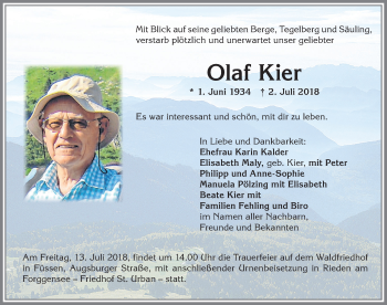 Traueranzeige von Olaf Kier von Allgäuer Zeitung, Füssen