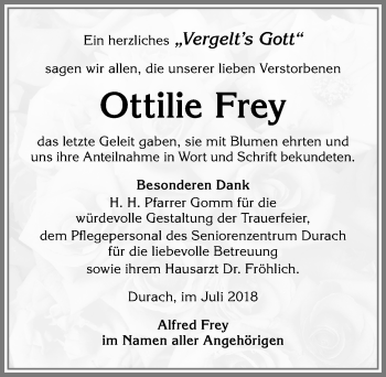 Traueranzeige von Ottilie Frey von Allgäuer Zeitung,Kempten