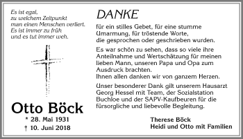 Traueranzeige von Otto Böck von Allgäuer Zeitung, Kaufbeuren/Buchloe