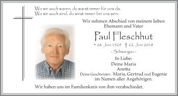 Traueranzeige von Paul Fleschhut von Allgäuer Zeitung, Füssen