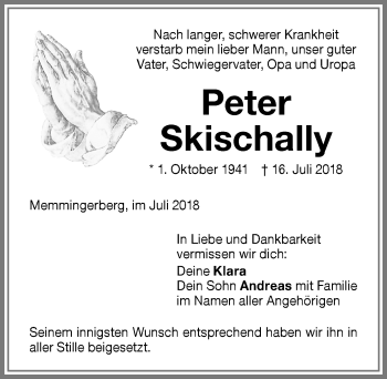 Traueranzeige von Peter Skischally von Memminger Zeitung