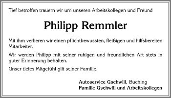 Traueranzeige von Philipp Remmler von Allgäuer Zeitung, Füssen