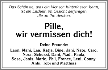 Traueranzeige von Pille  von Allgäuer Zeitung, Marktoberdorf