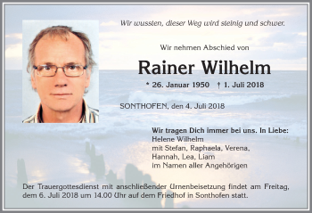 Traueranzeige von Rainer Wilhelm von Allgäuer Anzeigeblatt