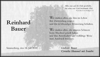 Traueranzeige von Reinhard Bauer von Der Westallgäuer