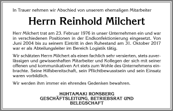 Traueranzeige von Reinhold Milchert von Allgäuer Zeitung