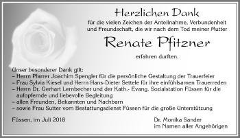 Traueranzeige von Renate Pfitzner von Allgäuer Zeitung, Füssen