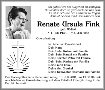 Traueranzeige von Renate Ursula Fink von Allgäuer Zeitung, Marktoberdorf