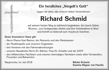 Traueranzeige von Richard Schmid von Allgäuer Zeitung, Marktoberdorf
