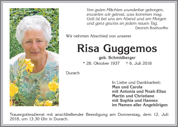 Traueranzeige von Risa Guggemos von Allgäuer Zeitung,Kempten