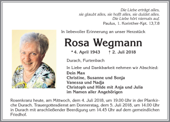 Traueranzeige von Rosa Wegmann von Allgäuer Zeitung,Kempten