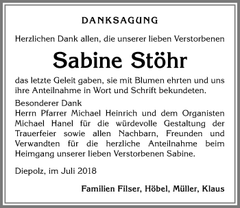 Traueranzeige von Sabine Stöhr von Allgäuer Anzeigeblatt