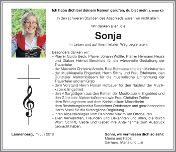 Traueranzeige von Sonja  von Memminger Zeitung