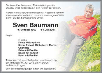 Traueranzeige von Sven Baumann von Memminger Zeitung