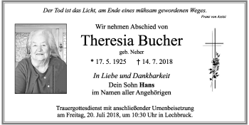 Traueranzeige von Theresia Bucher von Allgäuer Zeitung, Füssen