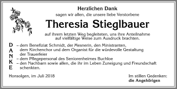 Traueranzeige von Theresia Stieglbauer von Allgäuer Zeitung, Kaufbeuren/Buchloe