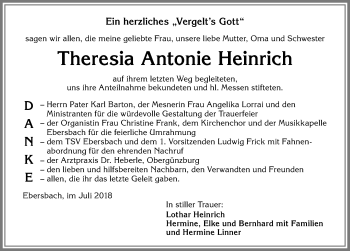 Traueranzeige von Theresia Antonie Heinrich von Allgäuer Zeitung, Marktoberdorf